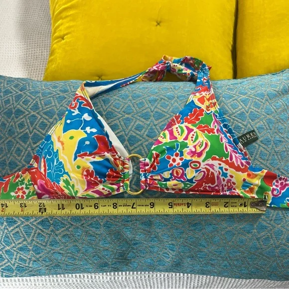 Ralph Lauren Bikini Swimsuit Halter Top Gold Loop Paisley bright color - Picture 9 of 9